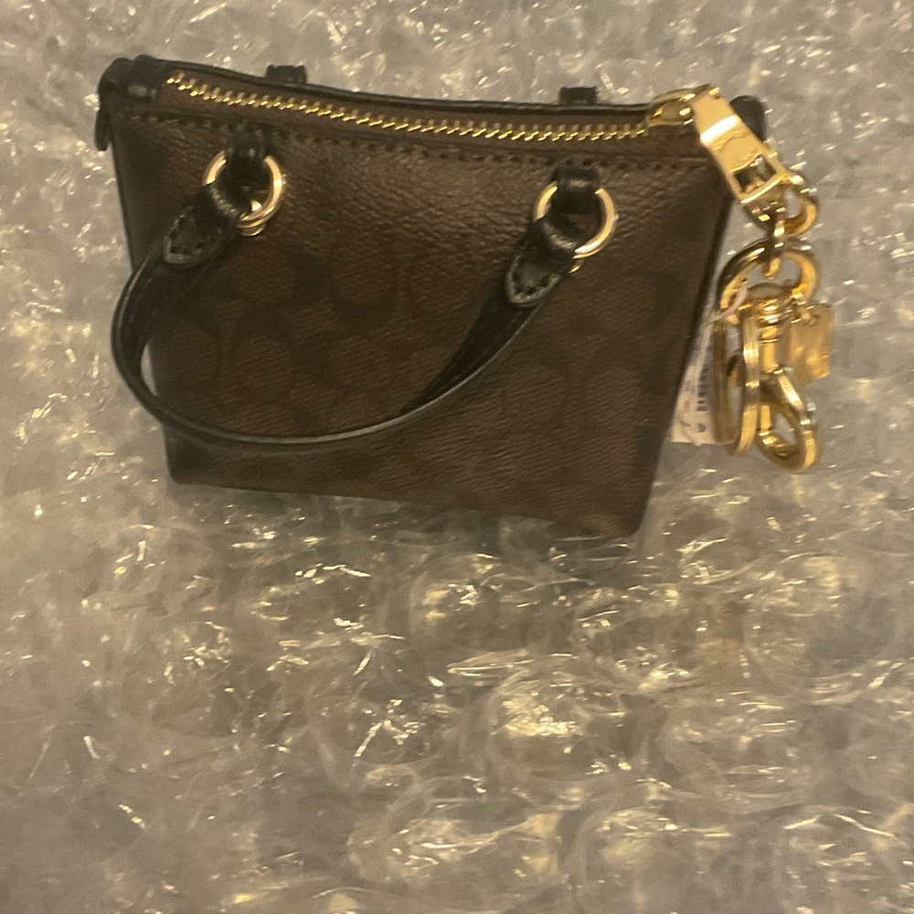 Coach Black and Brown Mini Bag with Gold Accents Bag charm NWTS - Picture 3 of 11